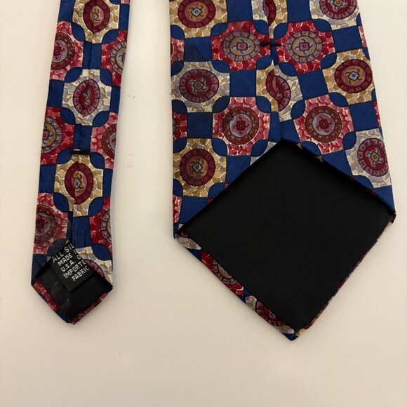 Angelica Silk Tie Blue Red Geometric Mens Necktie Vintage Office Evening Gift - Picture 3 of 8